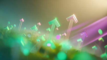 Ascending Arrows: An abstract composition of ascending arrows symbolizing progress and growth, with a dynamic play of light and shadow, indicating the forward motion and upward trajectory.