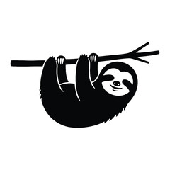 Obraz premium A black and white illustration of a sloth hanging from a branch