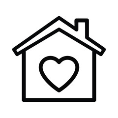 Simple black and white outline of a house with a heart inside