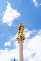 The Plague Column (Kužno znamenje), a pillar bearing an image of Virgin Mary and six saints, erected in 17th century in Glavni Trg, the main square of Maribor city center, Slovenia