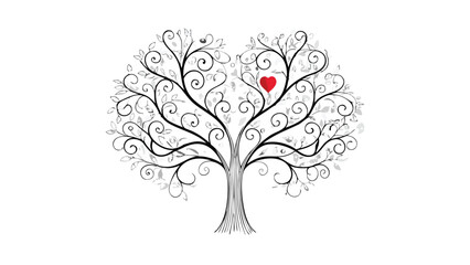 Fototapeta premium A whimsical single line drawing of a heart tree with a smooth curved trunk and intricate branches