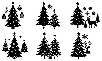 Obraz premium Christmas Trees with Decorations and Holiday Symbols on White Background stars snowflakes
