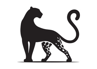 leopard logo silhouette vector design, panther logo silhouette illustration, leopard silhouette logo vector animals, big cat silhouette cheetah wild animal logo silhouettes vector on white background