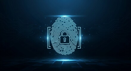 Digital Fingerprint Lock Biometric Cybersecurity Data Protection Technology Concept.