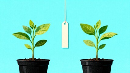 Two potted plants with a price tag