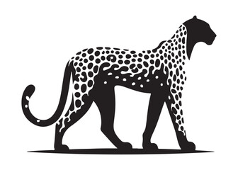 leopard logo silhouette vector design, panther logo silhouette illustration, leopard silhouette logo vector animals, big cat silhouette cheetah wild animal logo silhouettes vector on white background