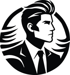 Stylized profile of a man in a suit with pompadour hairstyleStylized profile of a man in a suit with pompadour hairstyle