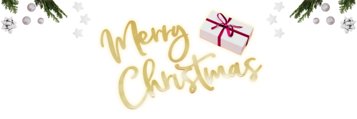 Shimmering Merry Christmas Greeting with Festive Gift  Golden Holiday Text for Seasonal Celebrations transparent background