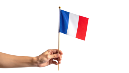 Hand Holding French Flag Isolated On Transparent Background For National Celebrations And Sporting Events Representing France And French Culture