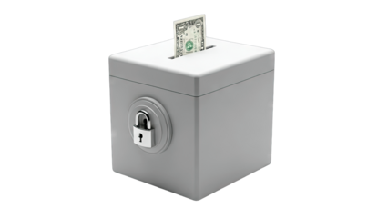 Money Box with Dollar Bill and Padlock - Financial Security Concept