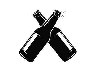 Vector illustration of two beer bottles crossed over each other in a celebratory gesture in black and white