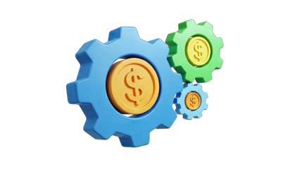 Gears with Dollar Coins: Financial Process Concept