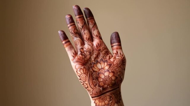 Traditional Henna Mehndi Tattoo on Female Hand, Ornamental Floral Body Art Design Close Up