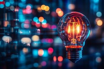 Colorful lightbulb and business icons, symbolizing innovation, ideas, and entrepreneurial spirit, Generative AI