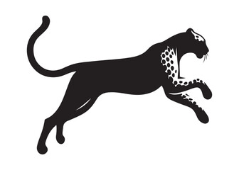 leopard logo silhouette vector design, panther logo silhouette illustration, leopard silhouette logo vector animals, big cat silhouette cheetah wild animal logo silhouettes vector on white background