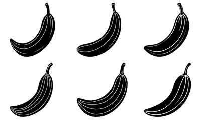 Obraz premium Five black bananas with white outlines on a transparent background