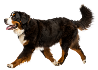 Bernese mountain dog in motion, a loyal and active companion for outdoor adventures and family portraits, perfect for pet care and lifestyle marketing.