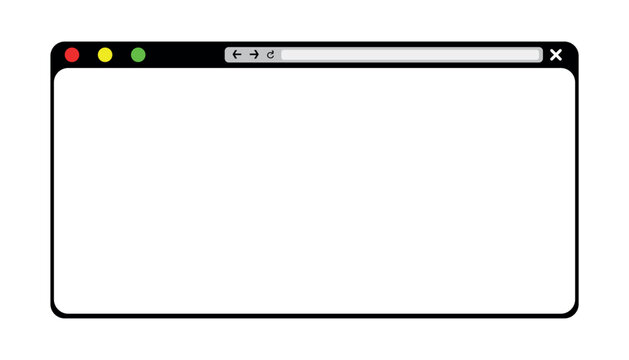 A minimalist illustration of a web browser window with a blank white screen, ready for content or design