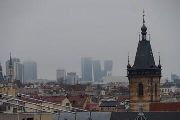 panorama of prague city center roofs