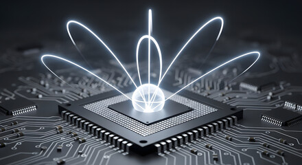 Futuristic Quantum Processor with Glowing Energy Streams.