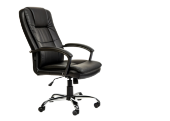 Comfortable black leather executive office chair with fivestar base and casters, perfect for modern workspaces and home office setups.
