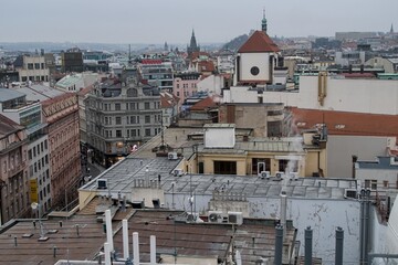 panorama of prague city center roofs