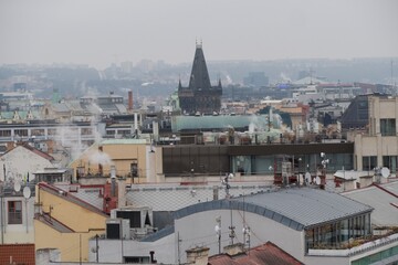 panorama of prague city center roofs
