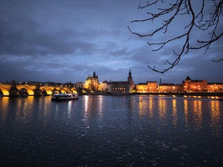night panorama of prague capital czechia