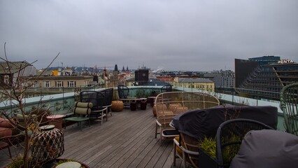 panorama of prague city center roofs