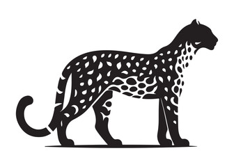 leopard logo silhouette vector design, panther logo silhouette illustration, leopard silhouette logo vector animals, big cat silhouette cheetah wild animal logo silhouettes vector on white background