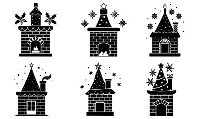 Fototapeta premium Christmas-themed brick chimney and roof with festive decorations and stars holiday