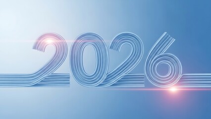 Futuristic digital rendering of the year 2026 with glowing light trails and blue tones
