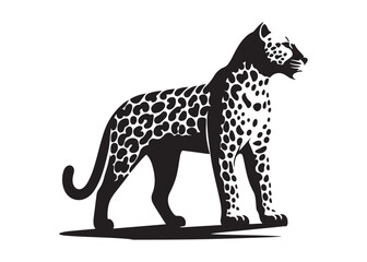 leopard logo silhouette vector design, panther logo silhouette illustration, leopard silhouette logo vector animals, big cat silhouette cheetah wild animal logo silhouettes vector on white background © Adobe design