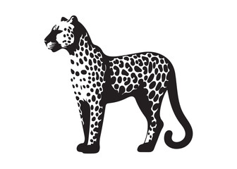 leopard logo silhouette vector design, panther logo silhouette illustration, leopard silhouette logo vector animals, big cat silhouette cheetah wild animal logo silhouettes vector on white background