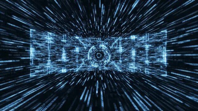 Futuristic Digital Data Stream Visualizations in High-Speed Motion