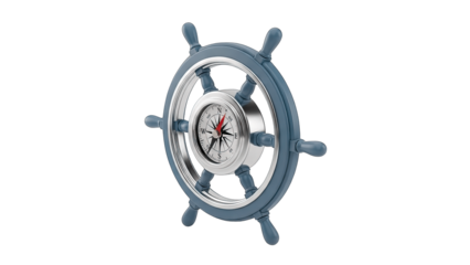 Nautical Steering Wheel with Compass on White Background