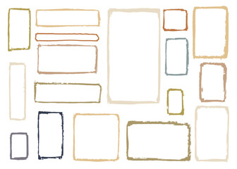 Set of hand drawn organic textured square and rectangle frames and borders