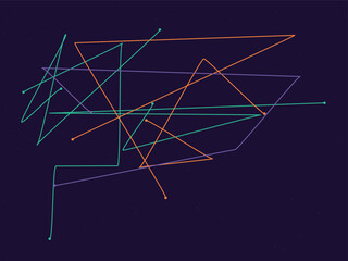 Abstract network of colorful lines and dots on a dark background, representing data connections or pathways.