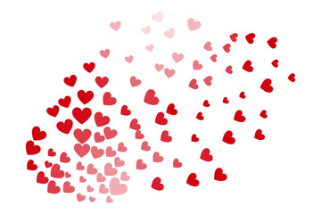 Floating red heart shapes and confetti for romantic valentines day, love celebration pattern isolated on transparent background