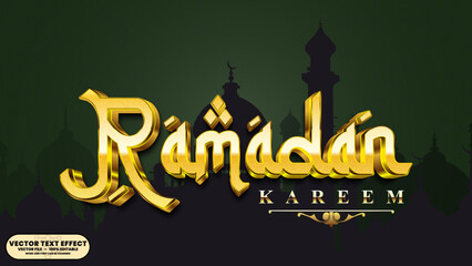 Elegant islamic ramadan kareem 3d editable typography with arabesque motif for eid invitation, flyer and worship content.