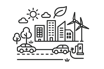Electric vehicle charging station in green city with wind power generation