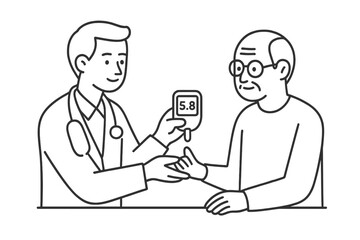 Medical professional monitors senior patient's blood glucose with portable meter