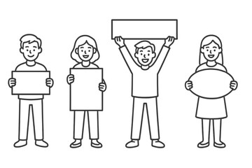 Happy diverse group holding blank signs for custom text or protest