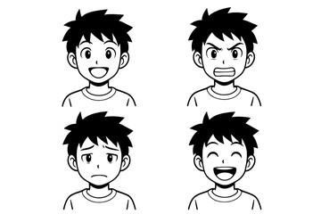 Four cartoon boy head icons displaying various emotional states