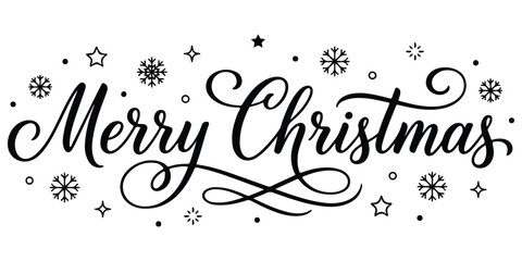 Merry Christmas hand drawn calligraphy lettering vector with cute decorated star pine tree icon  holiday typography for greeting cards, t-shirts, and posters. Merry Christmas hand lettering calligraph © Hike Studio 786