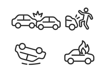 Line icons depicting vehicle accidents and roadside emergencies