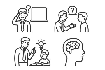 Business problem solving and idea generation outline icon set
