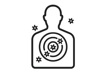 Human body target area affected by virus or bacteria icons