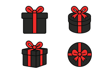 Assortment of black and red gift boxes and packages icons