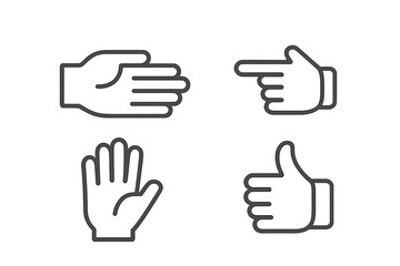 Set of four basic hand gesture outline icons for communication and direction